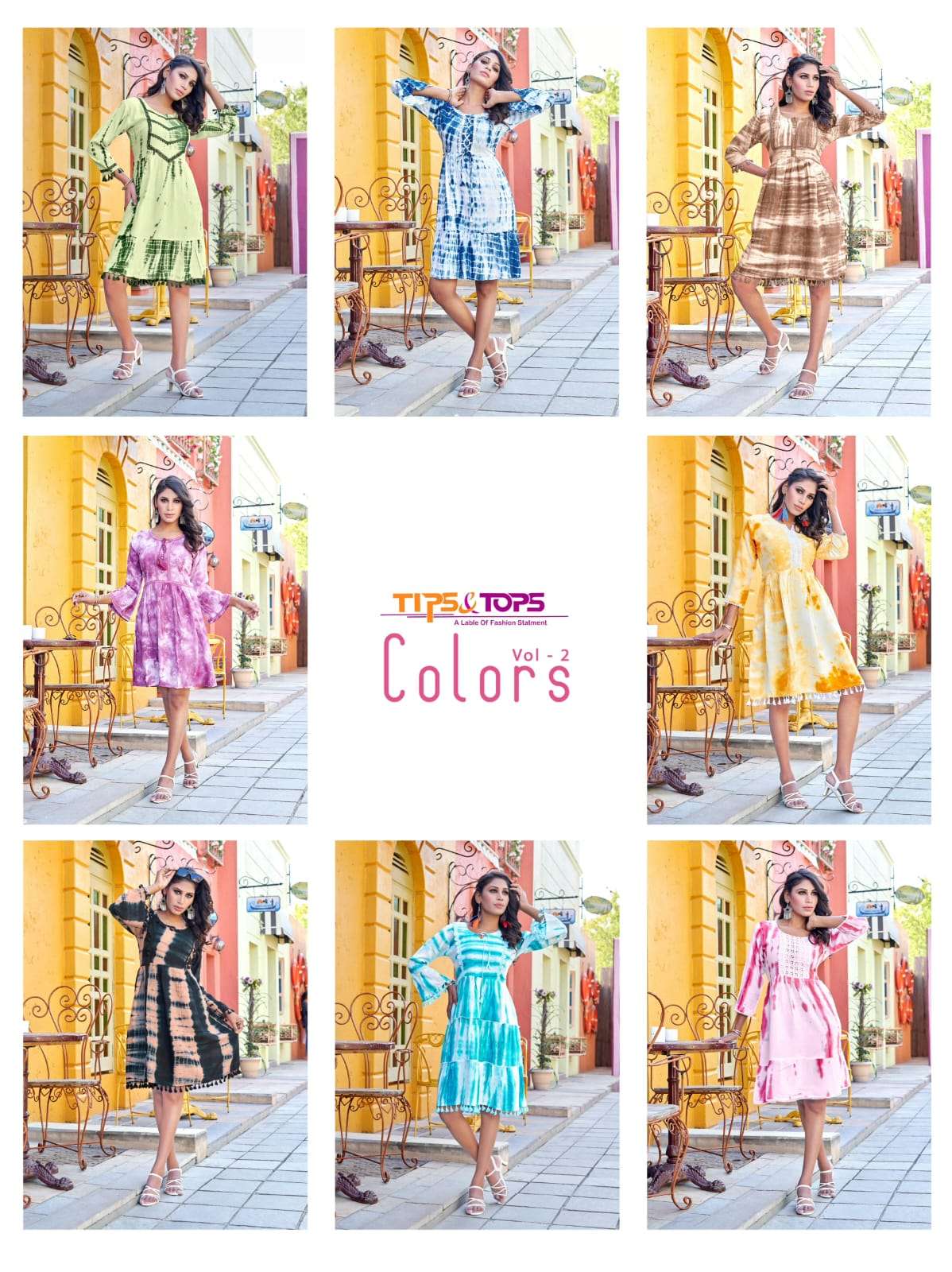 TIPS & TOPS - COLORS VOL 2 - HEAVY REYON TIE DYE FANCY WESTERN SHORT TOPS WITH FLAIR AND LACE WORK - INDEX